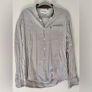 Men’s Barbour Dalby Tailored Fit Button Down Flannel Grey Green Plaid Medium‎